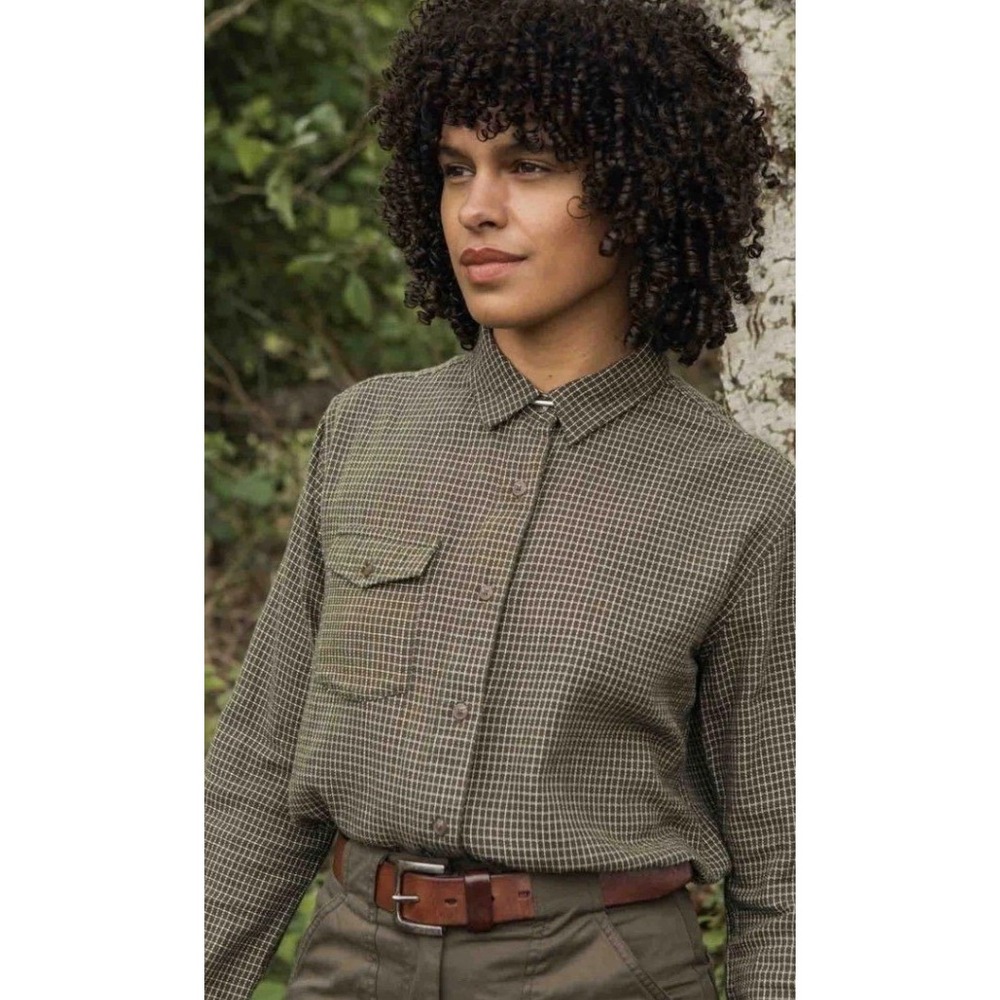 Bridge & burn womens Bird shirt organic cotton button windowpane check XS gorp - Picture 10 of 10
